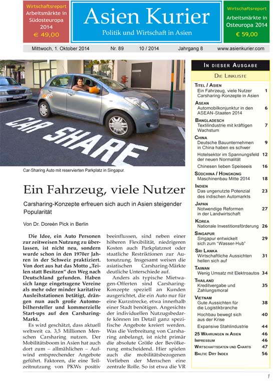 Asien Kurier - Das deutsche PDF-Magazin für Wirtschaft und Politik in Asien