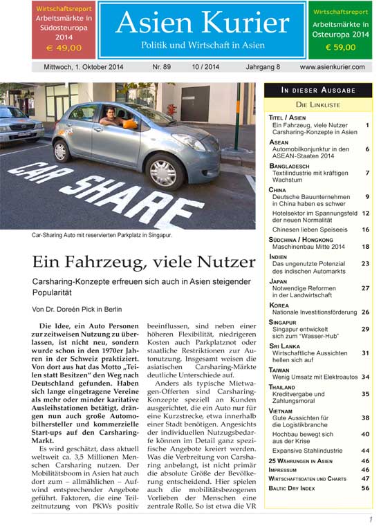 Asien Kurier - Das deutsche PDF-Magazin für Wirtschaft und Politik in Asien